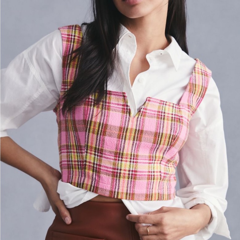 Maeve pink plaid crop top size 0